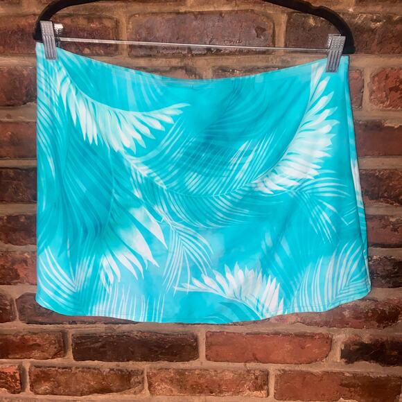 Jantzen Teal Blue Tropical Hawaiian Swim Bathing Suit Over Skirt Women's Size 14 - Picture 6 of 8